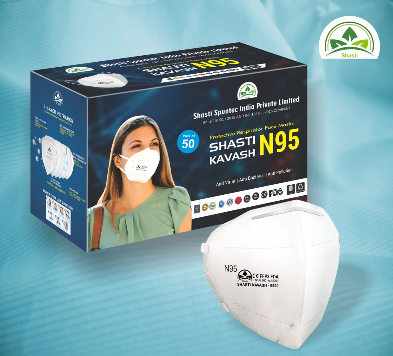 Shasti Kavash Non-Washable N95 Anti-Pollution Mask, Set of 50