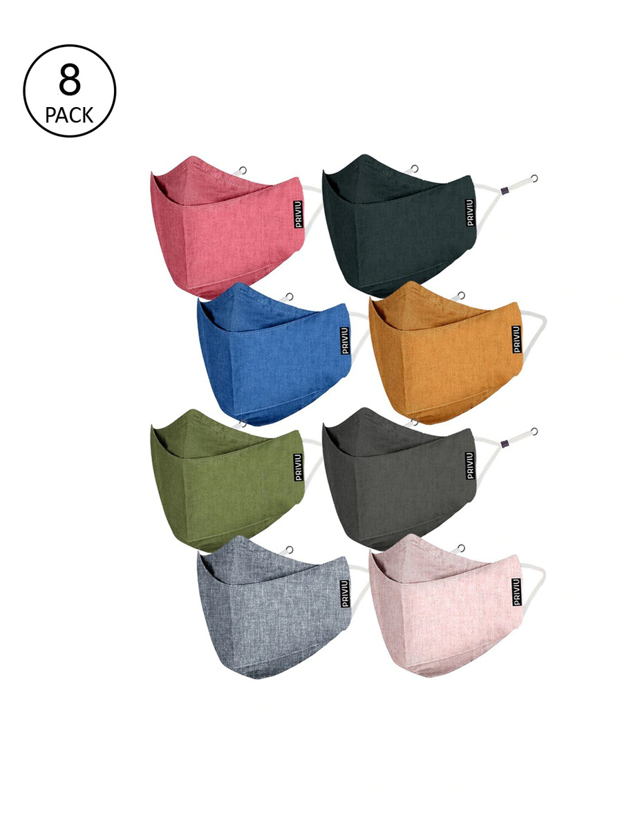 Pack of 8 Solid Pure Cotton 4 Ply Protective Face Mask