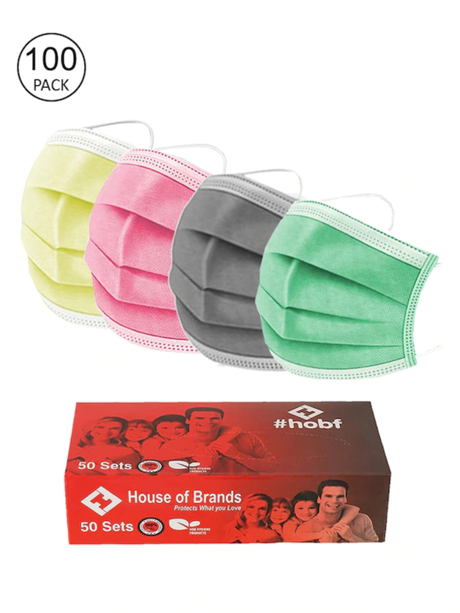 Pack Of 100 Mix Colour 3ply Mask With Nose-Pin