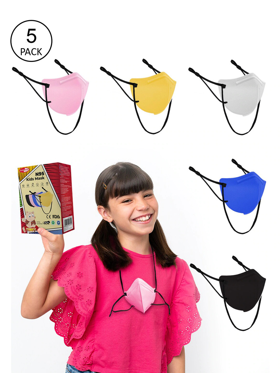 Kids Unisex Kids Pack Of 5 Solid 5-Ply Cloth Outdoor Masks