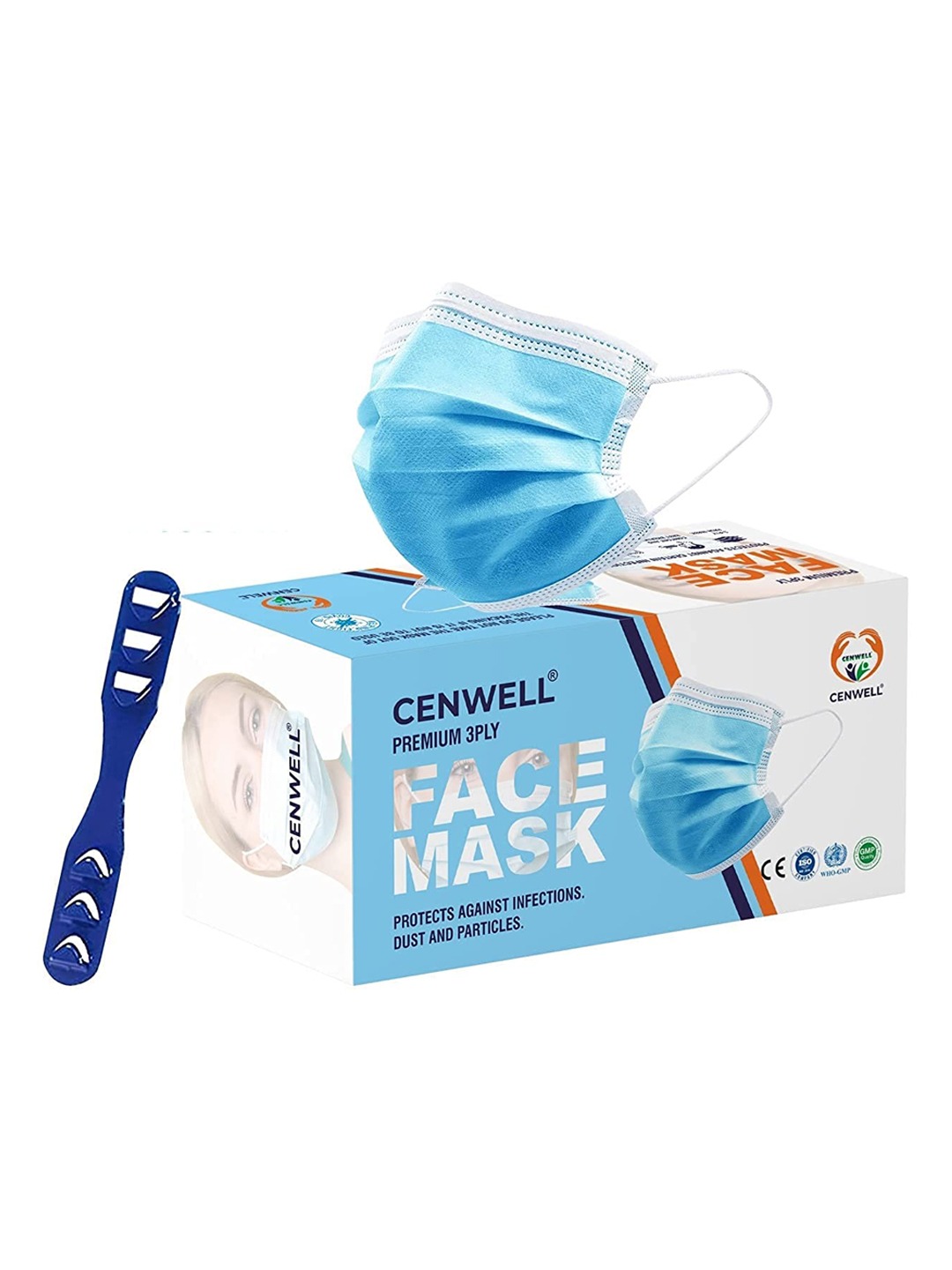 Pack Of 200 Blue Solid 3-Ply Disposable Surgical Face Masks