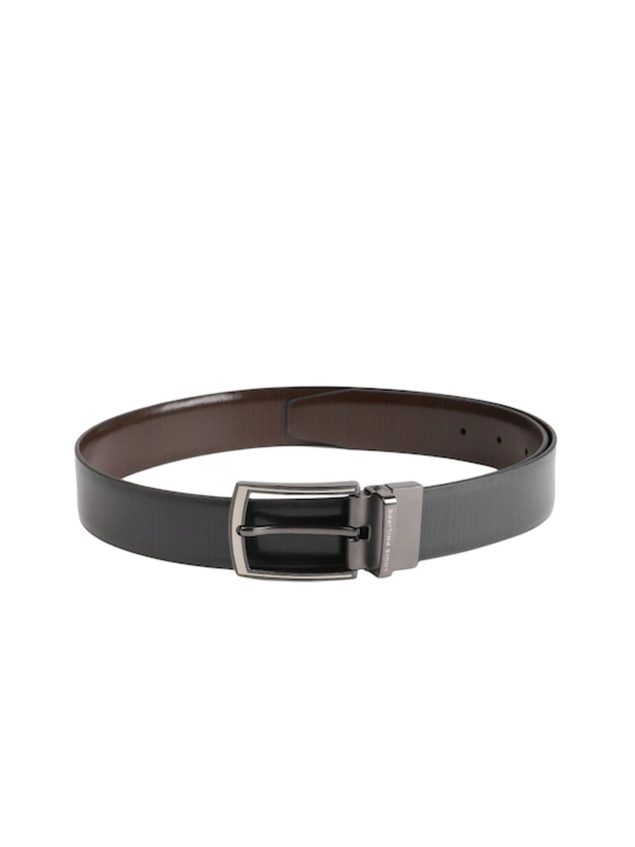 Men Black & Brown Textured Reversible Leather Belt