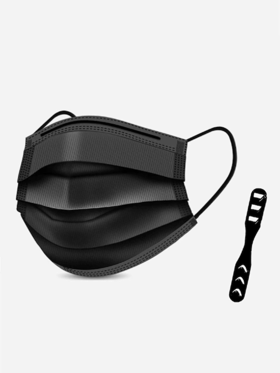 Unisex 100 Pcs Black Solid 3-Ply Disposable Surgical Face Masks