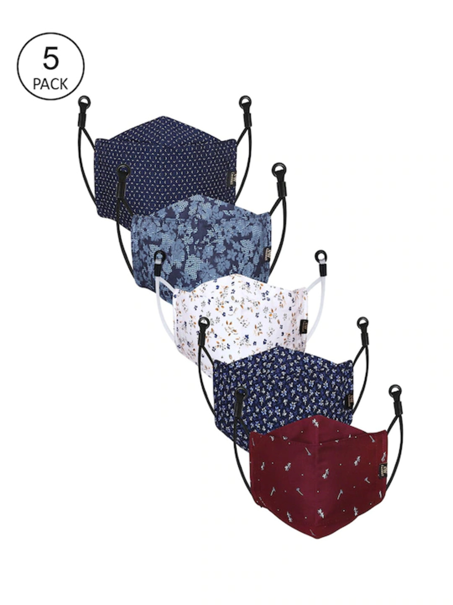 Unisex Pack Of 5 Printed 6-Ply Pure Cotton Reusable Cloth Masks